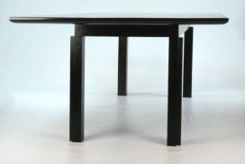 Macintosh Table. Custom made timber furniture. Custom made furniture and furniture maker. Made as a reproduction of the classic Charles Rennie Mackintosh design, stain black with Black Japan on Tassie Oak solid timber. Finished in clear vanish for a hard wearing surface.